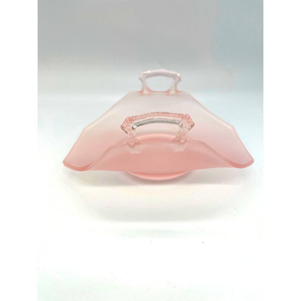 Lancaster Frosted Pink Satin Depression Glass Basket with Handles